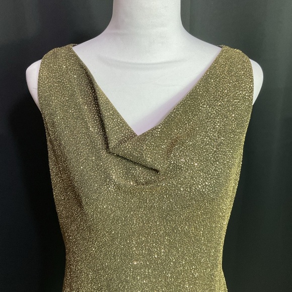 Donna Ricco Vintage  ( 90’s ) Gold Cowl Neck Sheath Dress - Picture 2 of 12